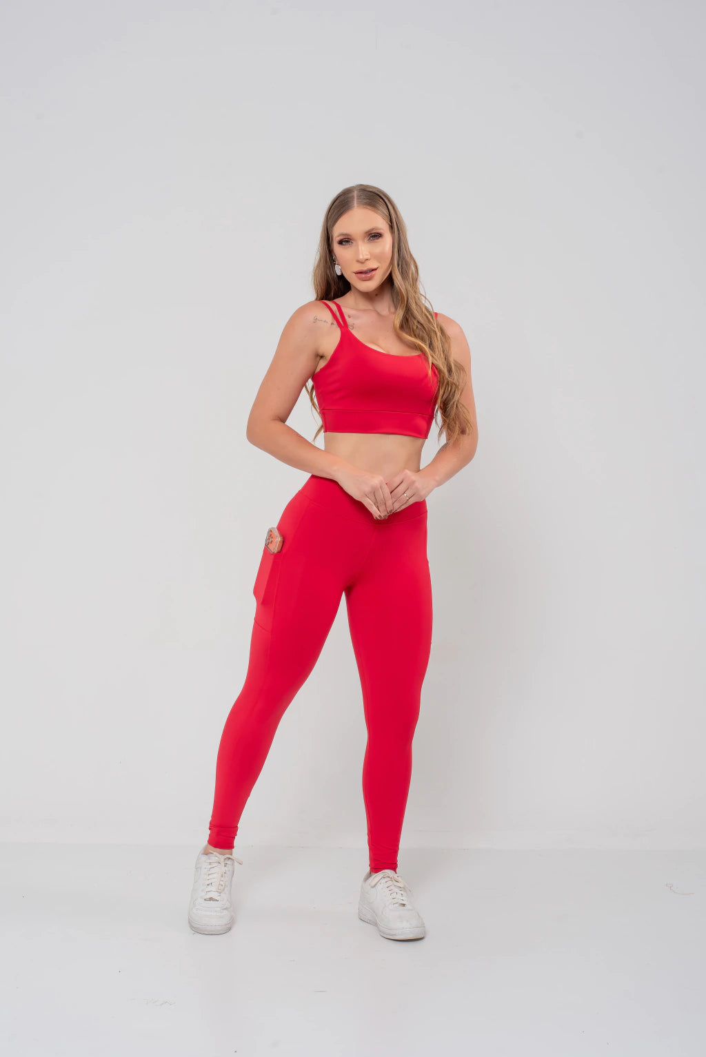 Conjunto Valéria - Conjunto Fitness Feminino com Legging de Bolso e Top com Bojo Removível